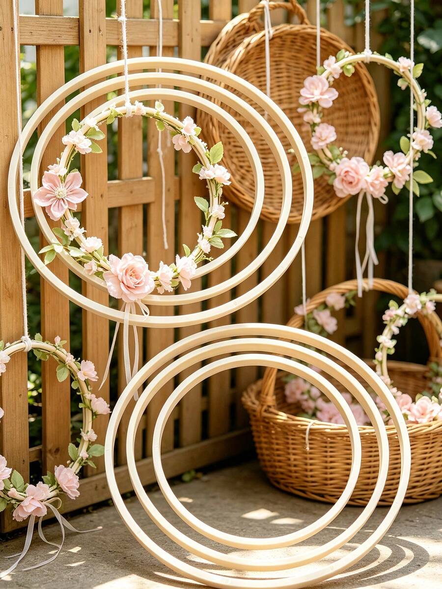 6pcs Bamboo-Style Craft Rings, Includes 15.5/19.5/23cm Multiple Sizes, Waterproof Reinforced Sturdy Structure, Lightweight Reusable Circular Frames, Suitable For Classroom DIY Projects, Dreamcatcher Handmade Crafts, Rope Weaving, Floral Art, Fabric Wrapping - Imitation Bamboo Single Ring - View 1