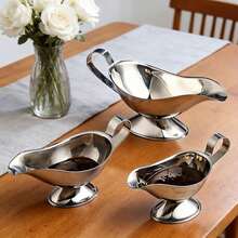 Stainless Steel Sauce Boat With Handle, Gravy Boat Pouring Pitcher For Home And Commercial Use, Holiday Gathering Tableware, Suitable For Thanksgiving Turkey Feast, Christmas Family Dinner, Halloween Food Party, Steak Pasta Dessert Sauce Container, Western Table Decor Utensils, Multiple Sizes Available - Silver - View 4