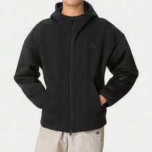 Adidas Men's Solid Black Hooded Long Sleeve Jacket - Black - View 3