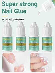 3g 4pcs Quick-Dry Nail Glue, Tip Needs To Be Cut, Compact And Portable, Super Strong Adhesion, No Lamp Required, Suitable For Professional Nail Art And Home DIY Nail Art - 3g - View 1