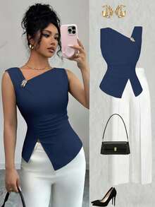 Women Down Coats - Navy Blue - View 8