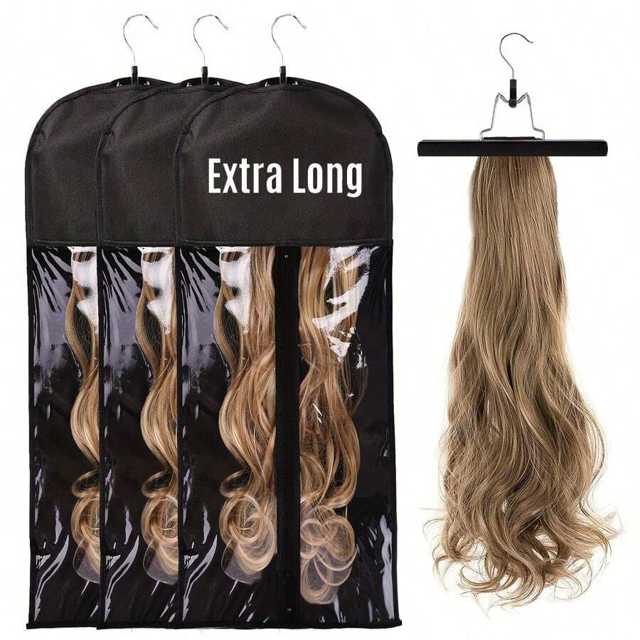 Long Hair Extension Storage Bag With Hook, Suitable For Hair Bundles, Hair Pieces, Ponytail Wigs, Hair Extensions, Non-Woven Fabric Carrying Case - Multi-color - View 1