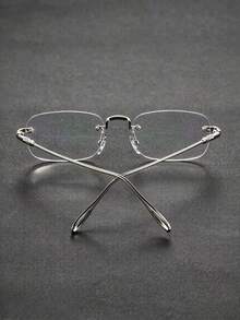 1 Pair Frameless Rectangular Glasses, Vintage Carved Metal Temple Transparent Lens Glasses, Unisex Transparent Decorative Glasses - Multicolor - View 2