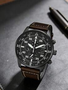 Citizen -Drive Men's Chronograph Watch CA0695-17E Black Dial Brown Leather Strap 44mm - Brown - View 1