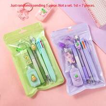 1 Set/7 pcs Dikirim Acak 1 pc, Gaya dan Warna Dikirim Acak, Set Alat Tulis 7-in-1 Baru, Termasuk Stabilo, Penghapus dan Perlengkapan Multifungsi Lainnya, Set Meja Kantor, Kantor Rumah, Perlengkapan Kerja, Kembali ke Sekolah/Musim Kembali ke Sekolah/Halloween/Natal Esensial, Dikirim Acak 1 pc, Tidak Dikirim sebagai Set, 1 set = 7 pcs - Berbagai gaya - View 1