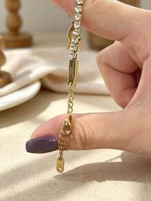 1pc Luxury Rhinestone Double Layer Chain Bracelet, Fully Inlaid Crystal Y, S Letter Pendant, Unique Niche Jewelry, Street Style Accessory, Suitable For Daily Wear And Party Occasions - Y-letter Tennis Bracelet - View 2