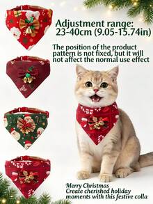 Christmas Dog Collar, Adjustable Non-Slip Design, Santa Claus And Christmas Tree Print, Christmas Cat Gift, Holiday Party Decoration, Suitable For Cats And Small Dogs - Multicolor - View 5