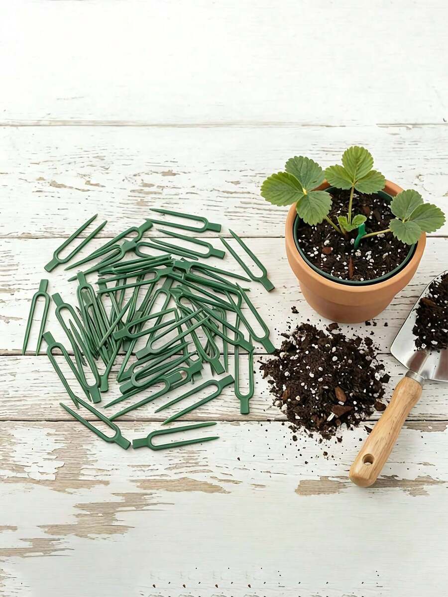 100pcs Plastic Plant Vine Spreader Clips, Reusable Garden Stakes, Plastic U-Shaped Garden Stakes, Vine Fixers, Plant Support Clips, Suitable For Strawberry Vines, Also Suitable For Plant Cuttings And Creeping Stems Rooting - Multicolor - View 1