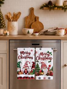 2PCS Kitchen Towel, Christmas Gnome Snowy Scene Merry Christmas Pattern Kitchen Towel Dish Cloth, Pastoral Style 40*60cm Rectangular Soft Microfiber Cleaning Kitchen Towel, Perfect For Kitchen, Dining Room And Bathroom Use, Christmas Kitchen Decoration, Home Decor, Neighbor Housewarming Gift, Dish Cloth - Red and White - View 5
