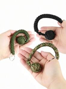 1 móc khóa paracord tết thủ công đa năng kèm hạt thép, nút thắt rắn bền bỉ kiểu Monkey Fist, móc khóa paracord cầm tay, phù hợp dùng ngoài trời, phong cách outdoor tối giản - Nhiều kiểu dáng - Xem 3