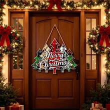 1pc Wooden Christmas Tree Shaped Merry Christmas Door Hanging Decoration, Holiday Entrance Decor - A - View 1