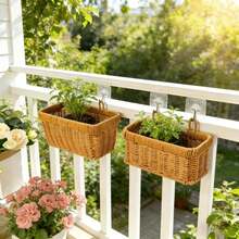 Wall Hanging Storage Basket Container Decorative Basket Hand Woven Kitchen Storage Basket For Garden Flower Pot Living Room - Brown - View 1