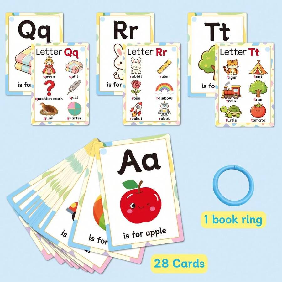 Mini Alphabet Phonics Flash Cards For Kids,ABC Letter Picture Learning Cards With Book Ring,Cartoon Early Educational Flashcards Preschool Home Teaching Toy For Toddlers - Multicolor - View 1