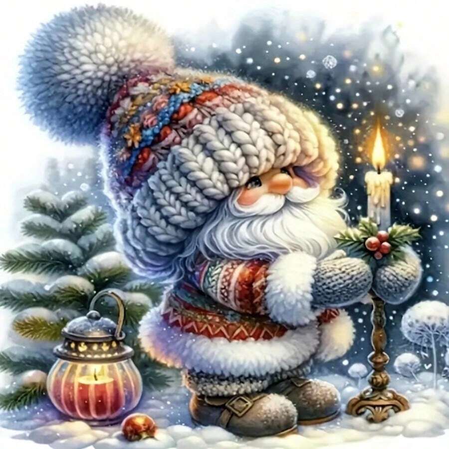 Gnome Lighting Christmas Candle Pattern Frameless 5D Diamond Painting Kit Adult Mosaic Full Drill Diamond Art