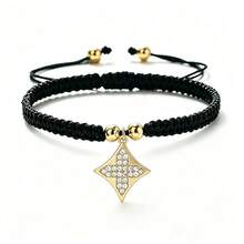 1Pc Sparkling Rhinestone Four Pointed Star Charm Bracelet Adjustable Handmade Woven Rope Bangle Fashion Wristband Jewelry Gift For Women - Four-pointed Star - View 13