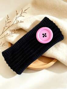 DUOJIAOYAN 1pc Autumn/Winter New Solid Color Round Button Striped Knit Wide Headband, Suitable For Daily Wear, Gentle Style, Warm & Elastic Hair Band For Women - Multicolor - View 14