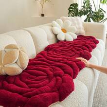 1pc Red Rose Shaped Sofa Cushion, Plush Polyester Fiber Material, Floral Pattern, All Season Anti-Slip Dust-Proof Sofa Cover, Suitable For Living Room/Bedroom Sofa Decoration, Holiday Gift - Red - View 9