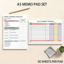 A5 Notepad Set, Home Cleaning Checklist & Bill Payment Tracker, 50 Sheets Per Pad, Single-Sided Planning Pages, Suitable For Home Organization, Cleaning Tasks, Bill Tracking, Budget Planning And Daily Notes - A5 - View 2