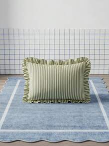 Joivida 1/2/4pcs Green & White Striped Ruffle Edge Pillow Covers, Washed Cotton French Country Farmhouse Cushion Covers, No Insert, Soft Breathable Washable Decor For Sofa Bed Living Room, Multiple Sizes - Green and White Vertical Stripes - View 4