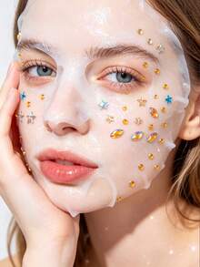 2pcs Star Face Rhinestone Sticker Set, Self-Adhesive Facial & Body Water Diamonds, Rainbow Blue Mixed Color Stars + Pure Gold Star Eye Makeup Glitter, Suitable For Electronic Music Festival, Halloween Party Cosplay - Multicolor - View 4