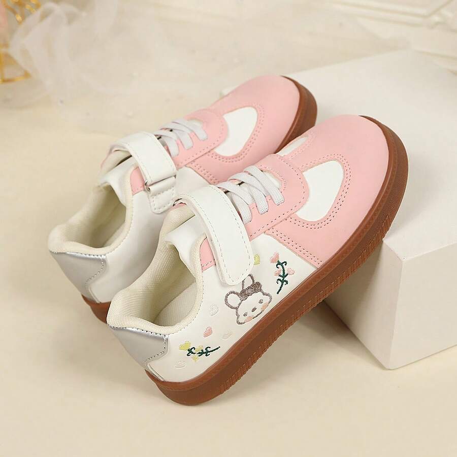 1 Pair 2026 New Embroidery Pattern Kids Sports Casual Training Shoes, Very Comfortable, Lightweight, Non-Slip And Durable. Suitable For Outdoor Activities, School, Hiking And More - Pink - View 1