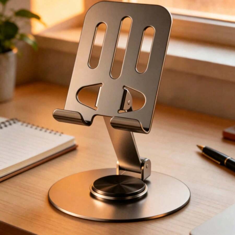 1 Buah Dudukan Ponsel Paduan Aluminium, Tahan Air, Desain Putar 360°, Struktur Dua Bagian yang Dapat Diatur, Desain Lipat Dua Bagian, Cocok untuk Meja dan Meja Samping Tempat Tidur,