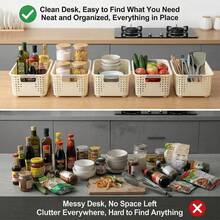 7pc Plastic Storage Baskets With Handles, Wide Mouth Shallow Food Storage Organizer Boxes, Multi-Purpose Home Storage Trays, Suitable For Kitchen Cabinets, Countertops, Bedrooms, Bathrooms, Portable Picnic Baskets, Used For Storing Fruits, Bread, Ginger, Garlic, Snacks, Home Desktop Clutter Containers, Suitable For Home Organization 1/2/5/7pc - View 10