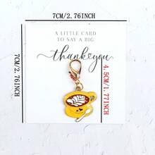 3pcs/6pcs Creative Coffee Cup Hanging Decor, Delicate Oil-Drip Alloy Pendant With Thank You English Greeting Card, Lobster Clasp For Easy Detachment, Artistic Minimalist Style, Suitable As Key Chain Or Bag Decoration, Warm Gift For Colleagues, Friends And Family For Gratitude Occasions - Ginger - View 7