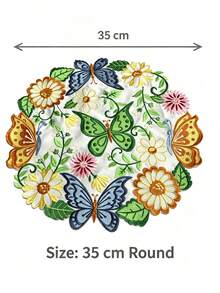 1/2/4pcs Round Embroidered Decorative Placemats, 35cm Butterfly Floral Daisy Table Mats, Decorative Table Mats For Home Party Tabletop Decoration - Green - View 8