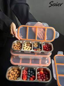 Portable Divided Lunch Box With Lid / Student & Office Worker Meal Box, Multi-Functional Fruit & Snack Airtight Container (2-Compartment/3-Compartment/4-Compartment Optional), Odor-Proof Stainless Steel Divided Fresh-Keeping Box, Sealed Lunch Box With Handle, Office Worker Weight Loss Meal/Fruit & Snack Storage Box, Portable Picnic Lunch Box - Multicolor - View 1