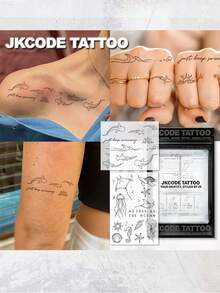 JKCODE TATTOO 2 Pcs Semi-Permanent Tattoo Kit | Ocean Tattoos, Mermaid, Turtles, Starfish, Shells Tattoo For Arm, Neck, Waterproof, Realistic Fake Tattoos, Botanical, Magic Tattoos, Lasts 1-2 Weeks, Tattoos For Women, Shoulder Tattoo, Perfect Gift For Vacation - Dark Grey - View 3