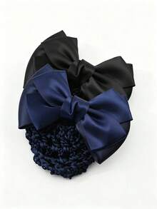 2pcs Hotel Bank Nurse Flight Attendant Bun Hair Clips, Professional Hair Accessories, Large Bow Hair Clips With Net - Multicolor - View 6