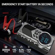 jkuoo Portable Heavy Duty Car Emergency Jump Starter Pump, 180PSI Digital Tire Pressure Gauge & Compressor, Multi-Function Car Emergency Kit, Built-In Large Capacity Battery - Suitable For Gasoline Or Electric Vehicles, Equipped With Multiple Adapters, LED Flashlight. - Multifunctional All-in-one Pump [Main Unit + Accessories] - View 6