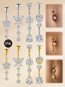 TOKRING Belly Button Rings For Women 14G Dangle Navel Piercing Jewelry,Stainless Belly Rings With CZ Butterfly Flower Teardrop,Belly Navel Rings For Beach - Belly ring - View 2