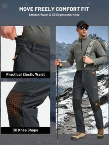 KEFITEVD Men's Fleece Lined Pants Softshell Trousers Waterproof Windproof Warm 4 Zipper Pockets Elastic Waist 3D Knee For Hiking Skiing Camping Winter Sports - Dark Grey - View 6