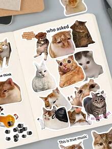 50Pcs Funny Internet Meme Cat Stickers, Viral Kitty Expression Patterns, Waterproof Vinyl Stickers For Water Bottles, Laptops, Scrapbook, Journal, DIY Decoration, Gift - Multicolor - View 5