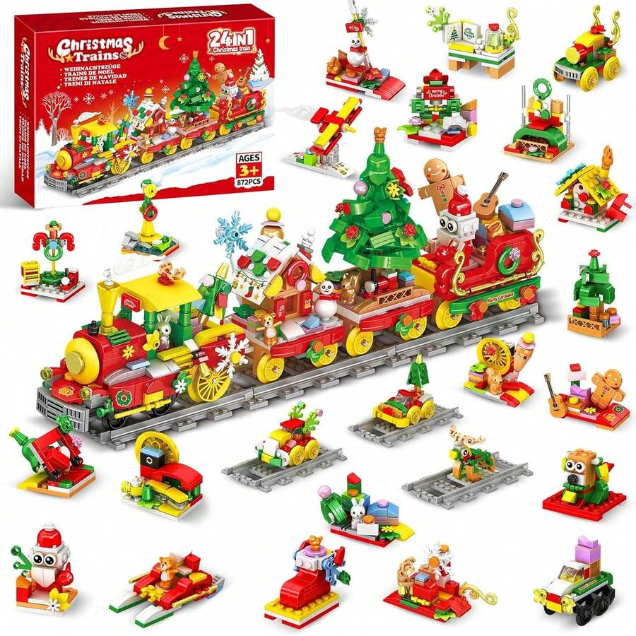 2026 Christmas DIY Holiday Calendar Train Building Block Set 24pcs Christmas Countdown Train, Includes Christmas Train, STEM Educational Toy Gift For Children 3 Years And Above, Christmas Gift, Christmas Decoration Toy - Multicolor - View 1