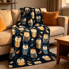 1pc Cartoon Owl Digital Print Flannel Blanket - Modern Style, Soft Comfortable Polyester Knit Fabric For All Seasons, Multi-Purpose, Suitable For Sofa, Bed, Travel, Camping, Chair, Gift Blanket - Multicolor - View 1