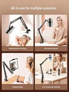 Adjustable Phone Holder, Stand, Foldable Metal Clamp Holder For Smartphone And Tablet, Compatible With IPad And Android Phones, Bedside/Desk Lamp, Birthday, Gift For Friends And Family, Office, Dorm, Room. - Black - View 4