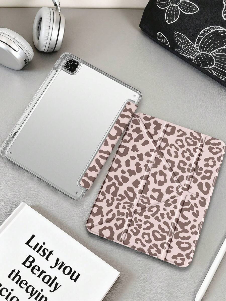 1件粉色與咖啡豹紋平板保護殼,適用於 iPad Mini6/7/10.2/10.5/10.9(Air4-Air8)/Pro 11/10代/A16/Pro 11 2024 機型,彩繪圖案平板套,全透明壓克力背殼,絲綢質感 8 折支架,自動休眠/喚醒,內置筆槽,不含筆,部分機型附相機框 - 彩色 - 查看 1