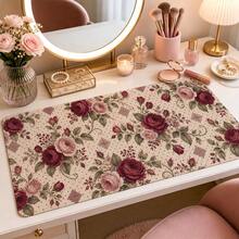 1pc Retro Polka Dot Floral Extended Mouse Pad, 2 Styles Available, Sage And Rose Desk Mat, Polyester Surface With Non-Slip Rubber Base For Home Office, Study, Dorm And Gaming, 3 Sizes Available - View 2