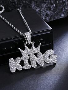 1pc New Elegant Full Rhinestone Crown Letter KING Pendant Necklace, High-End Personalized Long Stainless Steel Sweater Necklace For Men's Daily Wear - New Crown KING Necklace - View 7