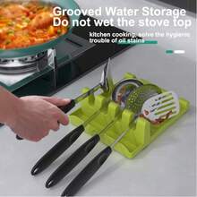 Kitchen Utensil Rack Holder Storage Rack Multi-Functional Drain Rack Pot Lid Holder, Heat-Resistant Silicone Spoon Rest For Home Storage, Multiple Utensil Racks, Easy To Clean, Dishwasher - Multicolor - View 4