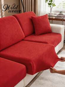 1pc Minimalist Modern Solid Color Milk Silk Elastic Sofa Seat Cushion Cover, Suitable For All Seasons - Bright Red - View 10