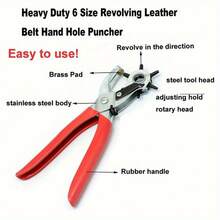 Heavy Duty Rotating Leather Punch Tool, Ergonomic Handle, Multi-Size Punch Set, Can Punch Round, Square, Star, Heart And Other Hole Shapes, Leather Belt, Watch Strap, Leather Craft Tool - A - View 7