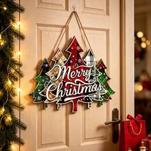 1pc Wooden Christmas Tree Shaped Merry Christmas Door Hanging Decoration, Holiday Entrance Decor - A - View 4