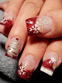 24 Pieces Red Flashing French-Style Snowflake Christmas Tree Holiday Nail Art - - Red - View 7