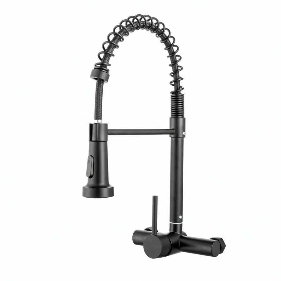 Kran Dapur Warna Perak/Hitam dengan Semprotan Manual Tarik-Turun Putar 360°, Kran Dapur Dua Mode, Kran Air Dingin dan Panas yang Dipasang di Dinding - Beraneka warna - View 1