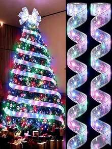 Lampu Pita LED untuk Pohon Natal | Desain Bergelombang Berkilau Emas | Bertenaga Baterai, Tidak Perlu Colokan | Cocok untuk Dekorasi Liburan Natal dan Pernikahan di Dalam Ruangan | Tema Santa Claus | Bahan Plastik Tahan Lama dengan Dekorasi Berkilau, Lampu Rangkaian Pohon Natal - Lampu Pita - View 2