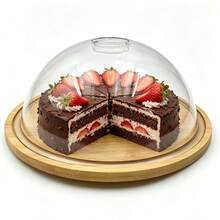 Bamboo Base + Transparent Dust Cover: Butter Dish / Cake Stand – Dust-Proof Display Tray For Afternoon Tea Snacks And Bread - View 6